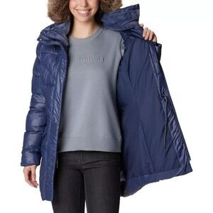 Columbia Peak To Park II Mid Insulated Jacket Womens 2X Navy Nocturnal Hooded